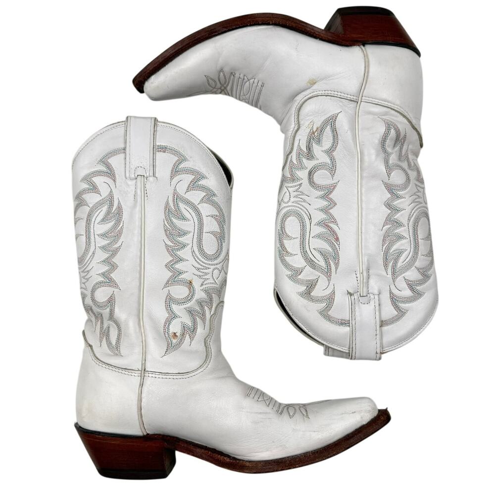Nocona White Leather Western Boots Women 6.5 Coastal Cowgirl Boho Festival